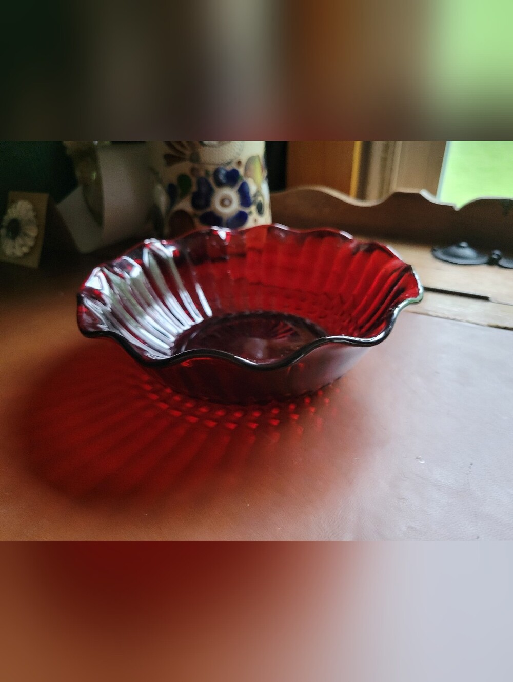 Vtg Anchor Hocking Royal Ruby Red Ruffled Bowl 6.5" Candy Dish - EUC